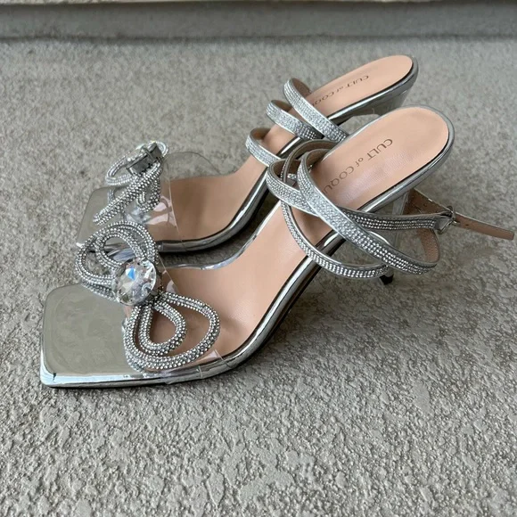 Cult of Coquette Elizabeth silver double bow heels size 8.5 - Picture 10 of 12
